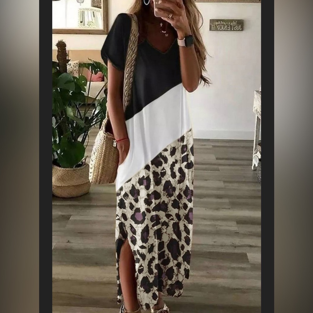 #52  Black & Leopard Maxi Dress w/Pockets
